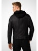 Ricano Herren Lederjacke in Schwarz - Lederjacke mit abtrennbarer Kapuze und Stehkragen