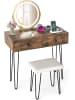 COSTWAY Schminktisch mit LED Spiegel Hocker 80 x 40 x 76 cm in Braun
