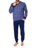 NORMANN Langarm Schlafanzug Bündchen Jersey und karierten Pyjama Oberteil in marine