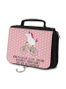 Mr. & Mrs. Panda Toilettentasche Einhorn Radfahrer mit Spruch in Rot Pastell