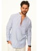 behype Langarmhemd - Gestreift im Regular-Fit mit Henley-Stehkragen in Blau