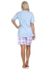 NORMANN Schlafanzug kurzarm Pyjama Shorty karierte Jersey Hose - 85266 in hellblau