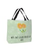 Mr. & Mrs. Panda Shopper Tasche Blume Sonnenblume mit Spruch in Blattgrün