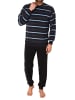 NORMANN Frottee Schlafanzug lang Bündchen Streifen - 81446 in blau
