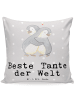Mr. & Mrs. Panda Kopfkissen Pinguin Beste Tante der Welt mit Spruch in Grau Pastell