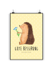 Mr. & Mrs. Panda Plakat Igel Blumen mit Spruch in Gelb Pastell