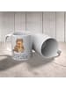 Mr. & Mrs. Panda Kaffeetasse Otter Blumenstrauß mit Spruch in Grau Pastell