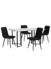 ABRIHOME Esstisch Set in Weiß Schwarz 5-tlg 140x80 cm mit goldenen Beinen Samt Stühlen