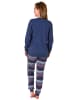 NORMANN Pyjama Bündchen und gestreifter Hose - 69179 in blau-melange
