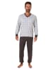 NORMANN Schlafanzug langarm Pyjama Bündchen und karierten Oberteil - 71654 in Grau