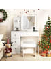 COSTWAY Schminktisch mit LED & Schminkhocker 96 x 40 x 135 cm in Weiß