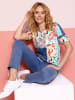 Sieh an! Kurzarm-Shirt in grapefruit-jeansblau-bedruckt