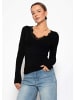 SASSYCLASSY Langarmshirt mit Spitzenausschnitt in Schwarz
