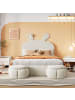 ABRIHOME Polsterbett in Weiß 140x200 cm mit Hasenohren LED Stauraum 2 Hockern Samt