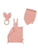 Räuberella Baby Geschenkset Schmusetuch Hase, Holz-Beißring & Halstuch in Rosa - 10x10 cm