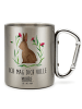 Mr. & Mrs. Panda Karabiner Tasse Hase Sitzen mit Spruch in Silber