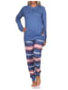NORMANN Pyjama lang Bündchen und gestreifter Hose - 81604 in blau