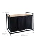 relaxdays Wäschesammler in Schwarz/ Natur - (B)109,5 x (H)73,5 x (T)33 cm