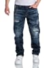 Amaci&Sons Regular Fit Destroyed Jeans KANSAS in Dunkelblau (Patches)