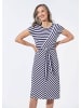 GOLDNER Kurzgröße:  Kleid mit U-Boot-Ausschnitt in marine / weiß / gemustert