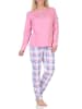 NORMANN Schlafanzug langarm Pyjama karierter Hose Jersey - 84744 in rosa