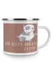 Mr. & Mrs. Panda Camping Emaille Tasse Bester Bräutigam mit Spruch in Braun Pastell