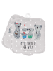 Mr. & Mrs. Panda Topflappen Koala Familie zwei mit Spruch in Grau Pastell