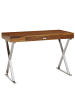 KADIMA DESIGN Schreibtisch | Sheesham/Chrom, 120x55x78cm, Schublade in Silber