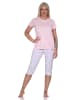 NORMANN Capri Pyjama Schlafanzug Streifen Hose & Rundhals in rosa