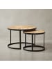KADIMA DESIGN Couchtisch 2er Set Massivholz/Metall Wohnzimmertisch Industrial Rund in Akazie