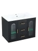 ABRIHOME Waschbeckenunterschrank in Schwarz 76 cm wandmontiert mit LED Glastür verstellbaren Böden