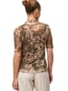 Zero  Mesh-Blumen-Shirt mit hohem Kragen in KhakiCream