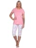 NORMANN Eleganter Damen Capri Pyjama, Schlafanzug mit Capri Hose in rosa
