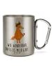 Mr. & Mrs. Panda Becher Fuchs Blumen mit Spruch in Silber