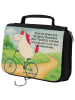 Mr. & Mrs. Panda beauty case Einhorn Radfahrer Design mit Spruch in Weiß