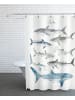 Juniqe Duschvorhang "Sharks" in Blau & Cremeweiß
