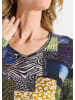 GOLDNER Printshirt Langarm Viskose-Shirt mit V-Ausschnitt in marine / gemustert