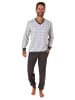 NORMANN Schlafanzug langarm Pyjama Bündchen und karierten Oberteil - 71654 in Grau