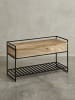KADIMA DESIGN Flurbank mit Stauraum | Mango Massiv/Metall, 90x52cm, Braun in Beige