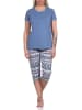 NORMANN kurzarm Schlafanzug Pyjama Caprihose Ethnolook - 77304 in blau
