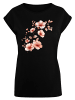 F4NT4STIC Extended Shoulder T-Shirt Rosa Blumenzweig 3D in schwarz