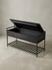 KADIMA DESIGN Schuhbank Massivholz | Mango/Metall, 90x52cm, Schwarz, mit Regal in Schwarz