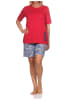NORMANN Kurzarm Pyjama Schlafanzug Shorty Maritimer Look in rot