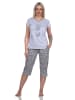 NORMANN Kurzarm Pyjama Schlafanzug und Caprihose AnimalprintLook in grau