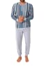 NORMANN Pyjama Schlafanzug Streifen Bündchen und Knopfleiste - 67007 in blau