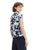 Tom Tailor Gemusterte Kurzarm Bluse V-Ausschnitt Top aus Viskose in Blau