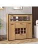 ABRIHOME Sideboard in Edelgrau mit LED Beleuchtung und Glasregal 110x38 cm
