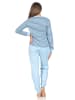 NORMANN Interlock Schlafanzug langarm Bündchen Streifenoptik - 87377 in hellblau