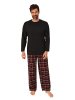 NORMANN Schlafanzug lang Pyjama FlanellHose Karo - 88224 in schwarz