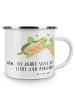 Mr. & Mrs. Panda Camping Emaille Tasse 30. Hochzeitstag Perlenho... in Weiß